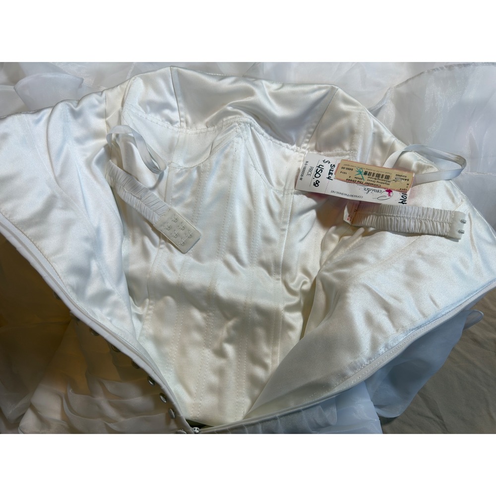 Organza Wedding Gown Women Size 4 White Beaded Ruffle Mermaid Strapless - Picture 10 of 16
